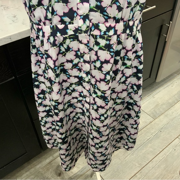 Banana Republic Dress Sz 16 Tall Floral Ruffle Pleated Neck Chiffon Feminine New - Picture 2 of 15